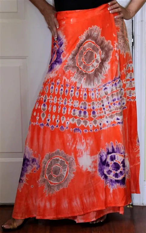 100% Fine Rayon Wrap Skirt ! Tie-Dye Print ! One Size Fits Most !