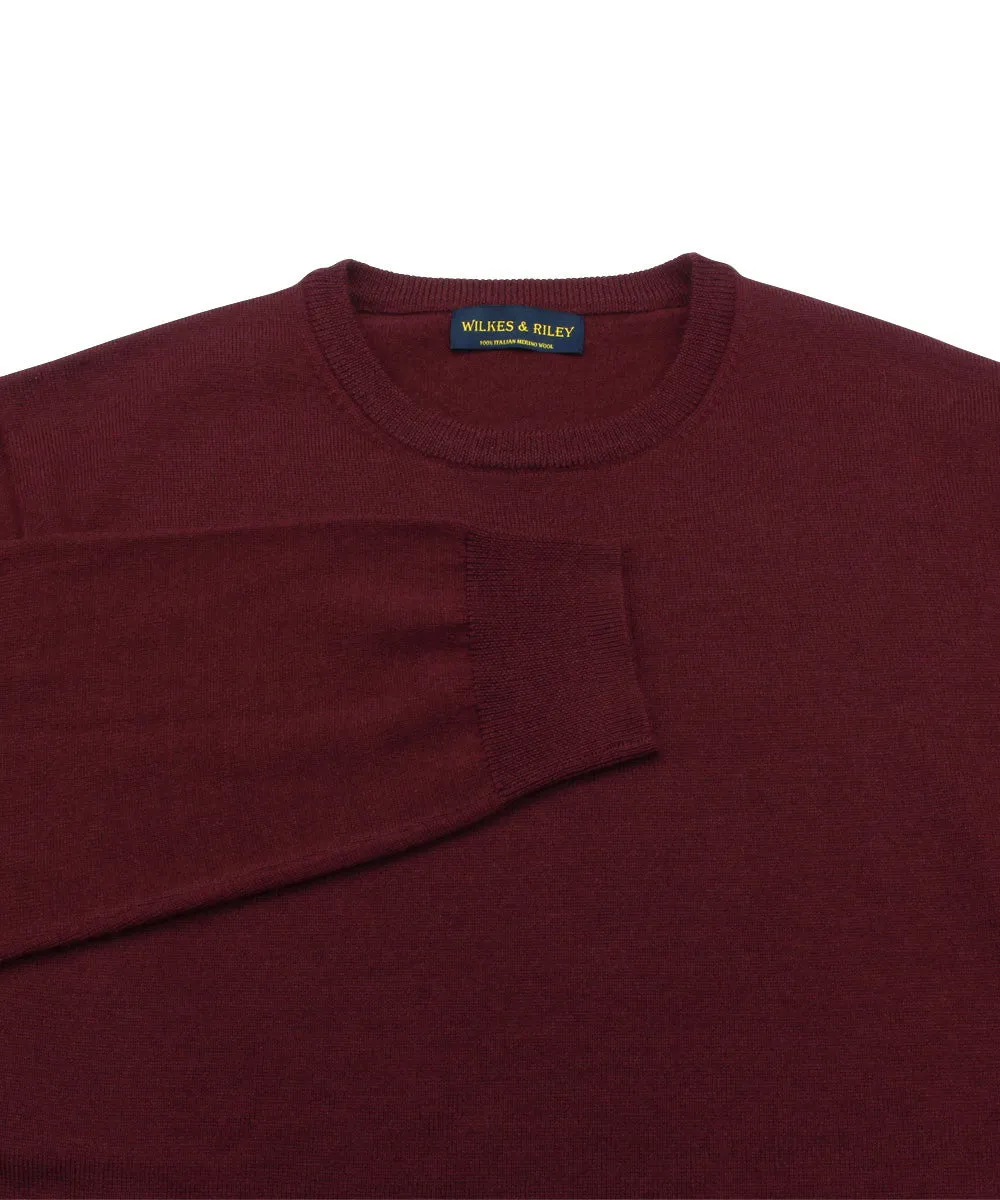 100% Pure Merino Wool Zegna Baruffa Crewneck Sweater - Burgundy