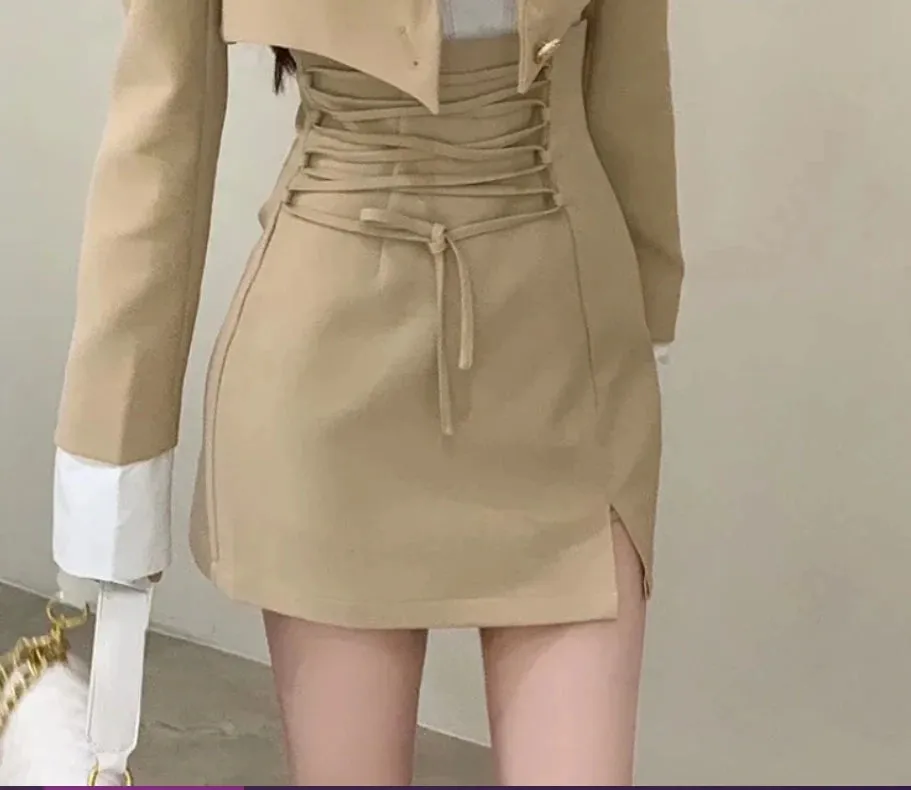 2-Piece Set Clothes Casual Crop Top Blazer   Lace Mini Skirts