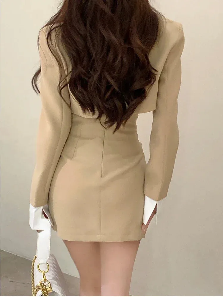 2-Piece Set Clothes Casual Crop Top Blazer   Lace Mini Skirts