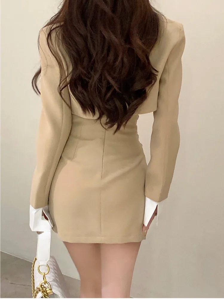 2-Piece Set Clothes Casual Crop Top Blazer   Lace Mini Skirts