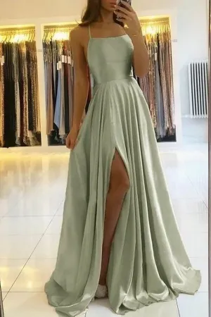 2025 Sage Green Wedding Guest Dress Simple A Line Long Evening Dress