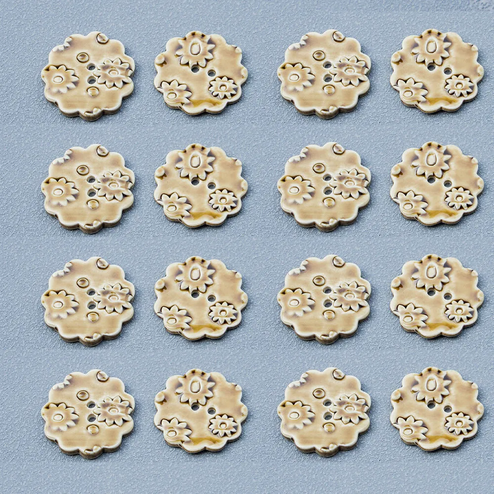 30mm Round 2-Hole Tawny Ceramic Buttons for DIY Trench Coat Accessories 6PCS