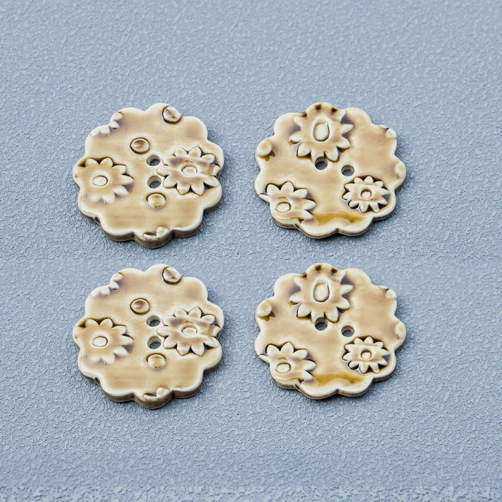 30mm Round 2-Hole Tawny Ceramic Buttons for DIY Trench Coat Accessories 6PCS