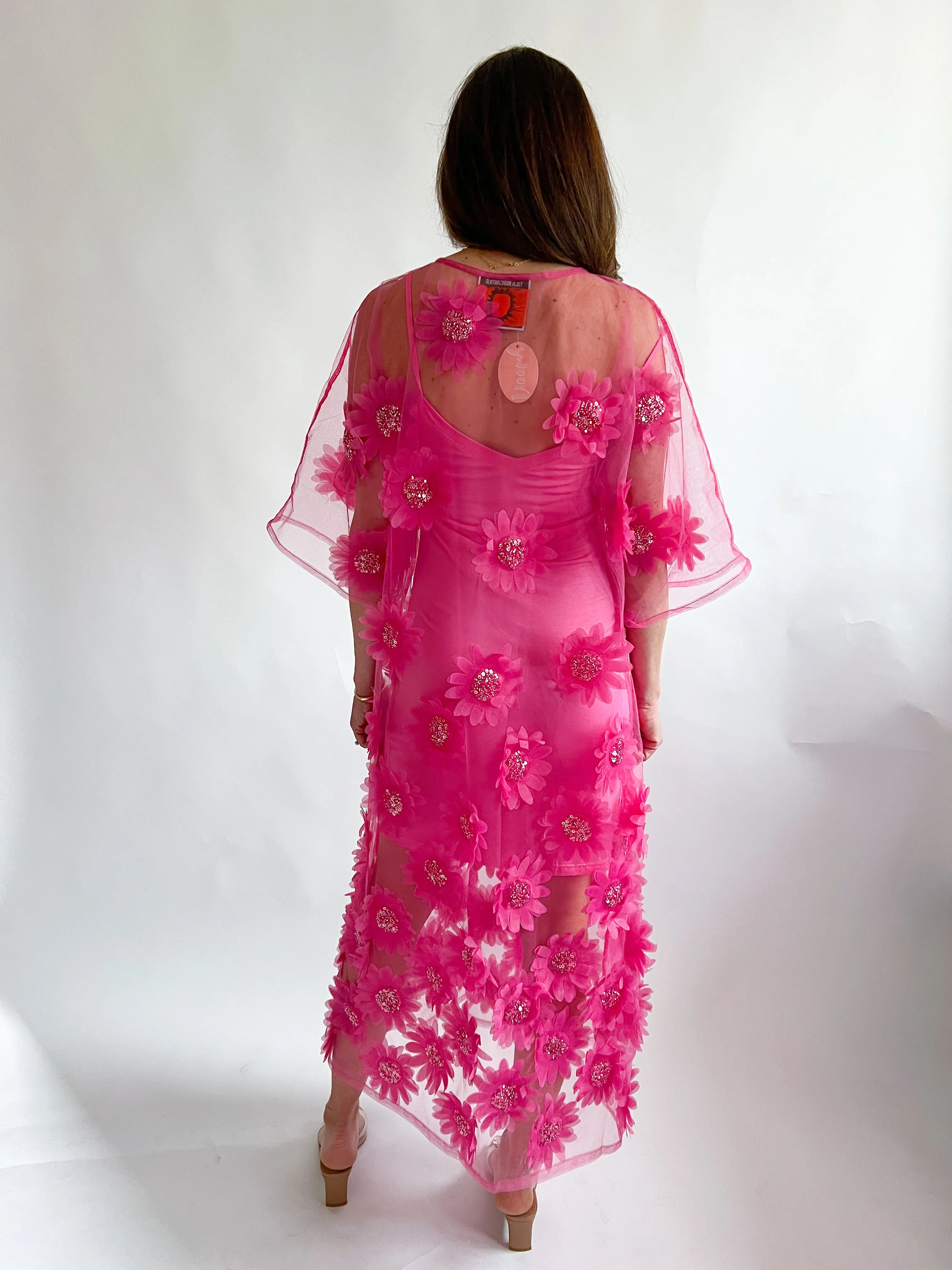 3D Floral Overlay Midi Dress