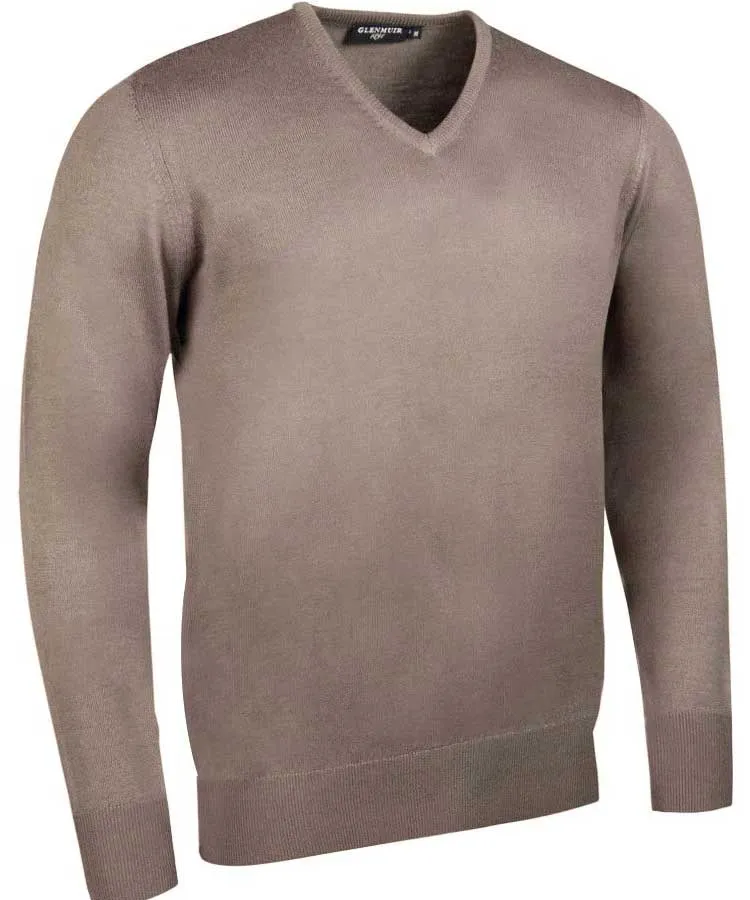 40% OFF GLENMUIR Mens Wilkie V-Neck Sweater - Fine Merino Wool - Light Grey - Sizes: SMALL & MEDIUM