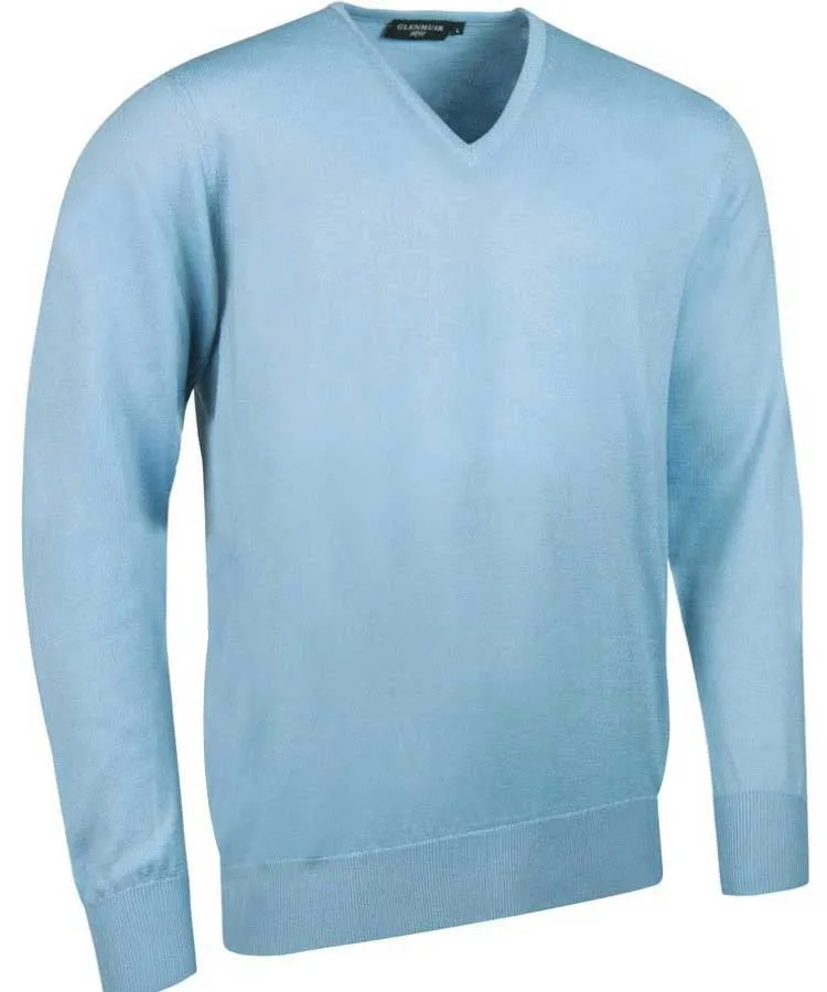 40% OFF GLENMUIR Mens Wilkie V-Neck Sweater - Fine Merino Wool - Light Grey - Sizes: SMALL & MEDIUM