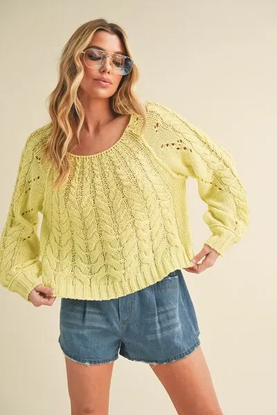 Aemi   Co Cable-Knit Openwork Round Neck Sweater