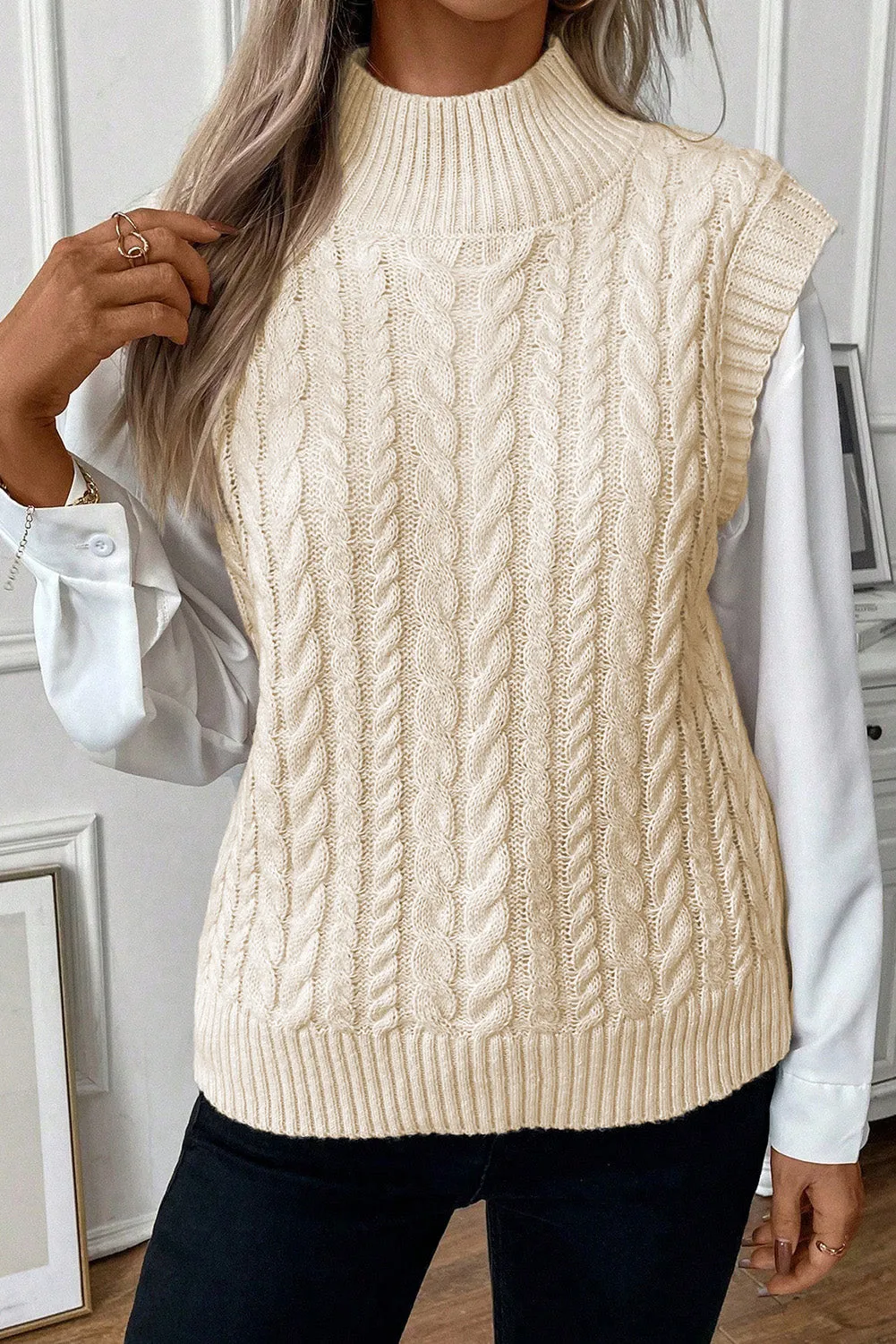 Ainsley Cable-Knit Mock Neck Sweater Vest