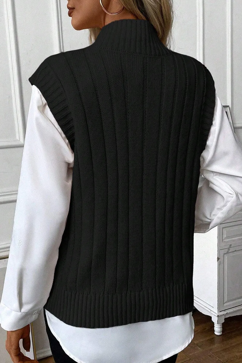Ainsley Cable-Knit Mock Neck Sweater Vest