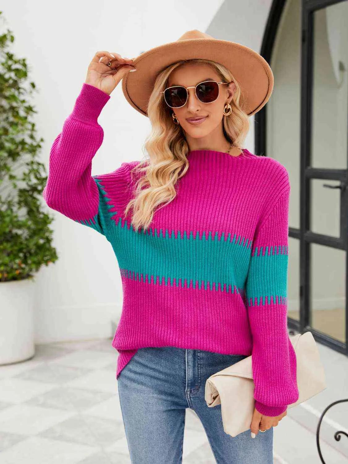 Ainsley Contrast Round Neck Sweater