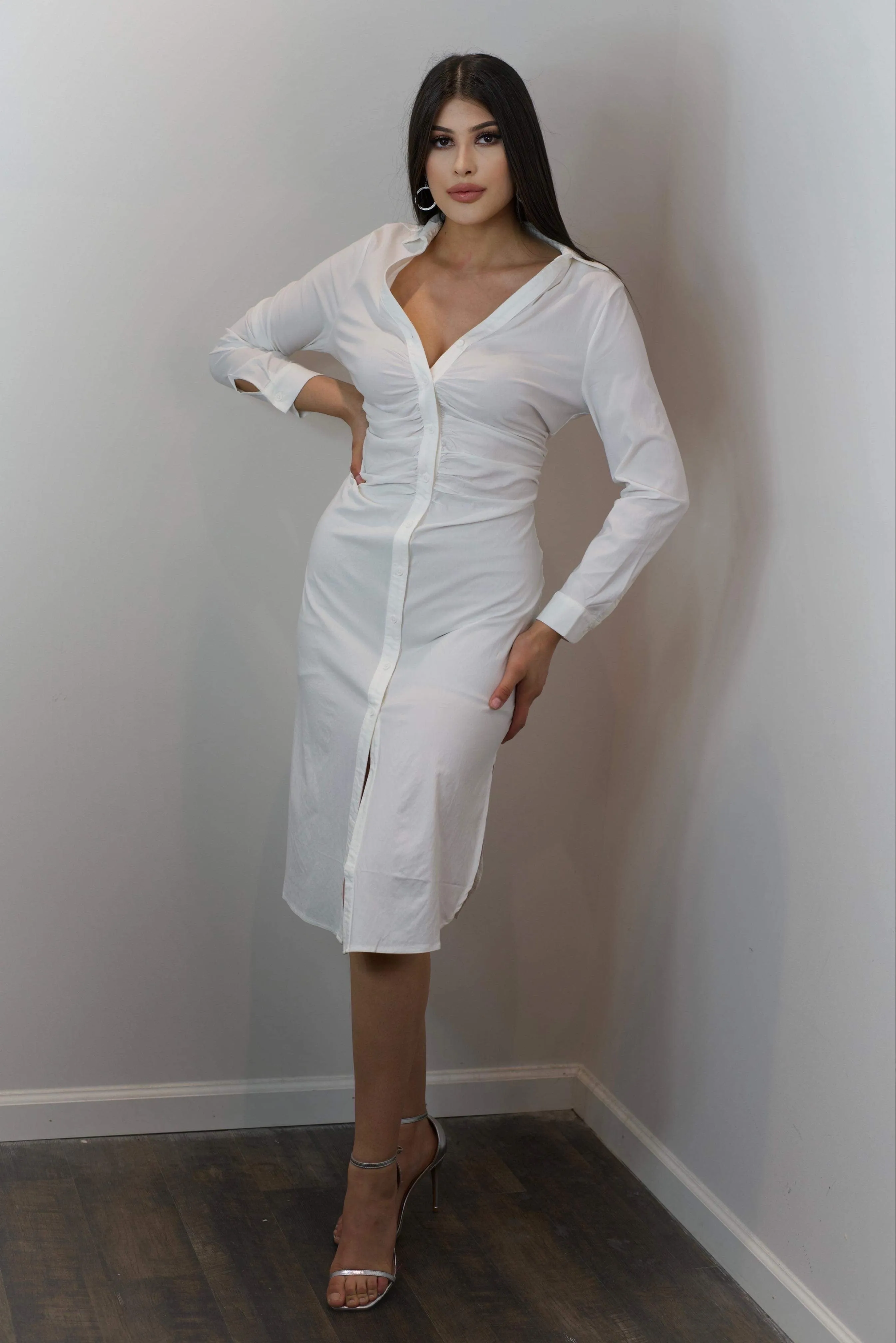 Alía L/S Shirt Dress - White