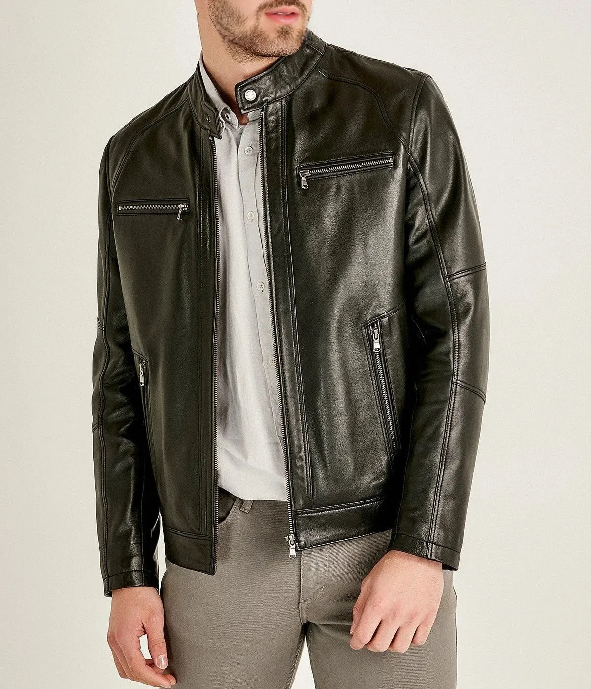 Alveraz | Men's Black Sheepskin Biker Leather Jacket