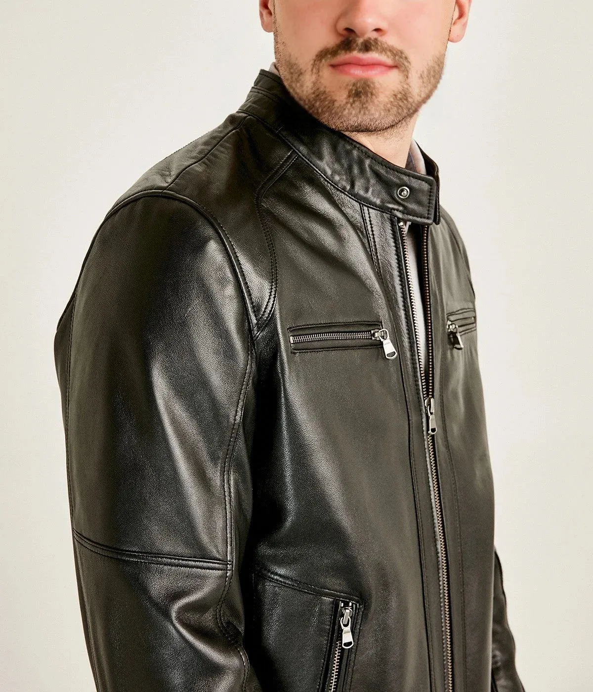 Alveraz | Men's Black Sheepskin Biker Leather Jacket