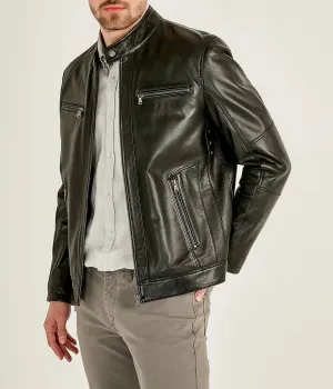 Alveraz | Men's Black Sheepskin Biker Leather Jacket