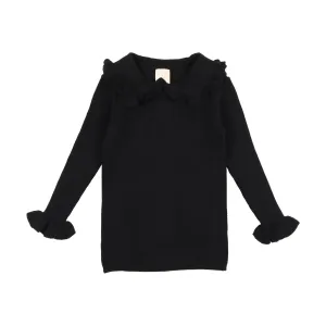 Analogie Ruffle Collar Knit Sweater - Black