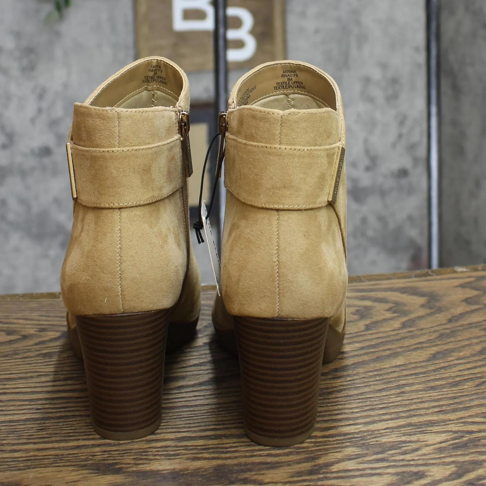 Anne Klein Womens Block Heel Rina Booties RINA01F9 Natural Brown 8M
