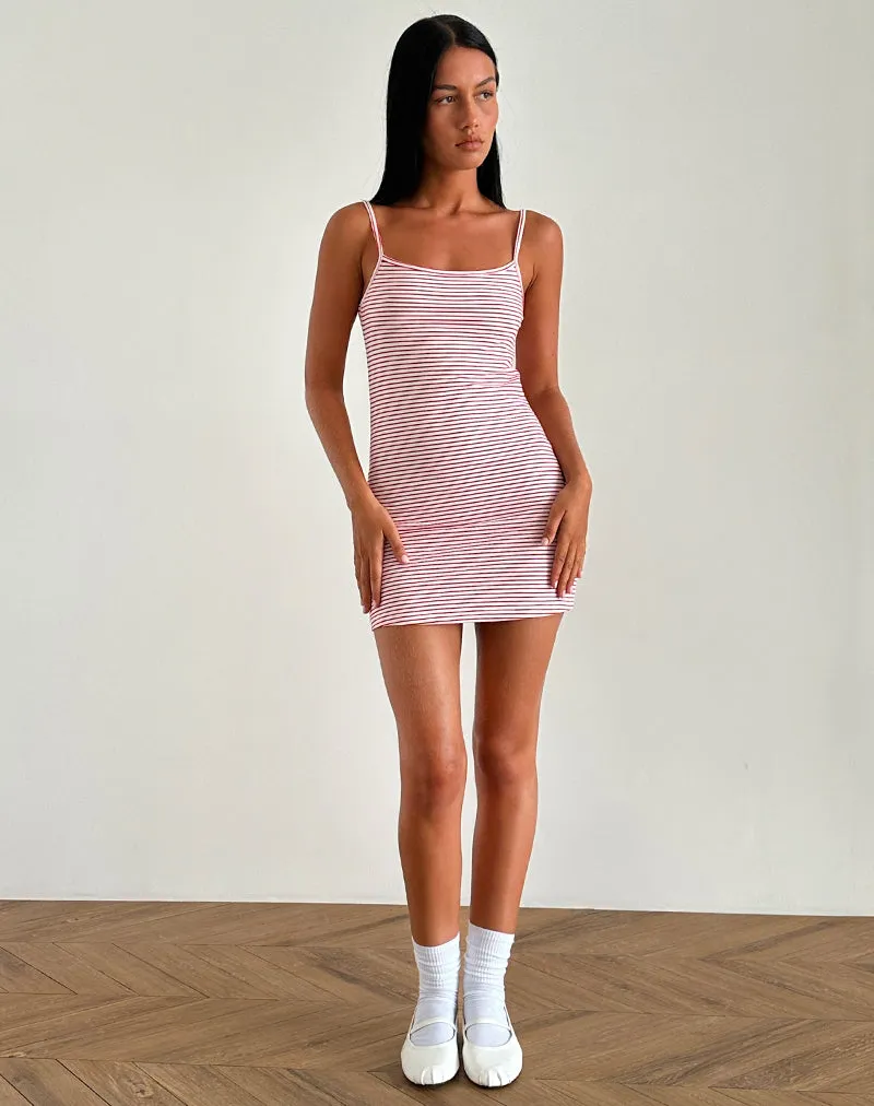 Anzhelina Strappy Mini Dress in Red and White Stripe