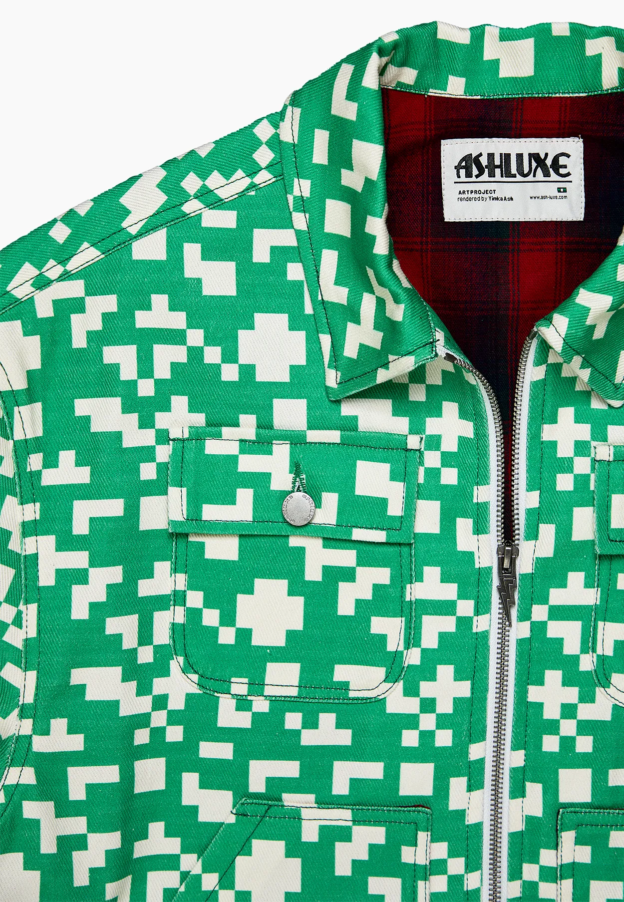 Ashluxe Pixel Denim Jacket Green