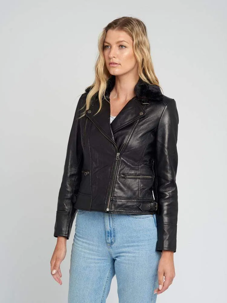 Aviva Fur Collared Leather Jacket