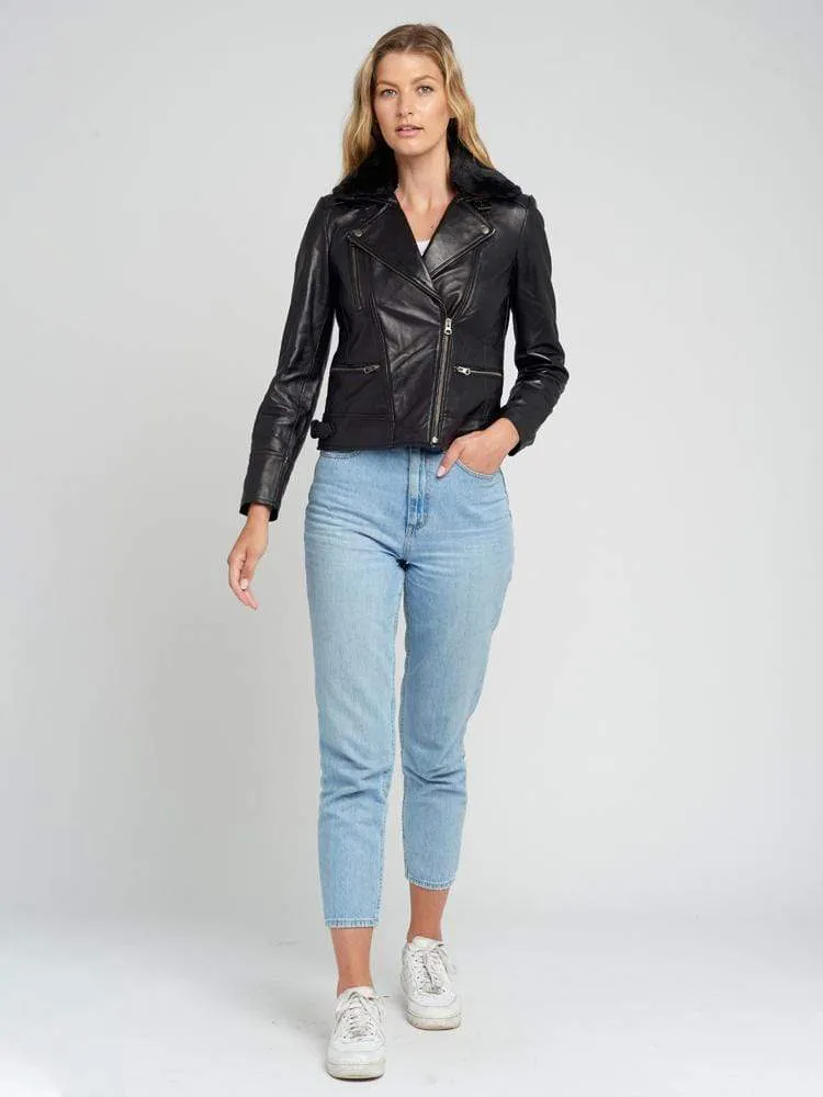 Aviva Fur Collared Leather Jacket