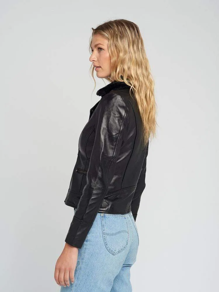 Aviva Fur Collared Leather Jacket