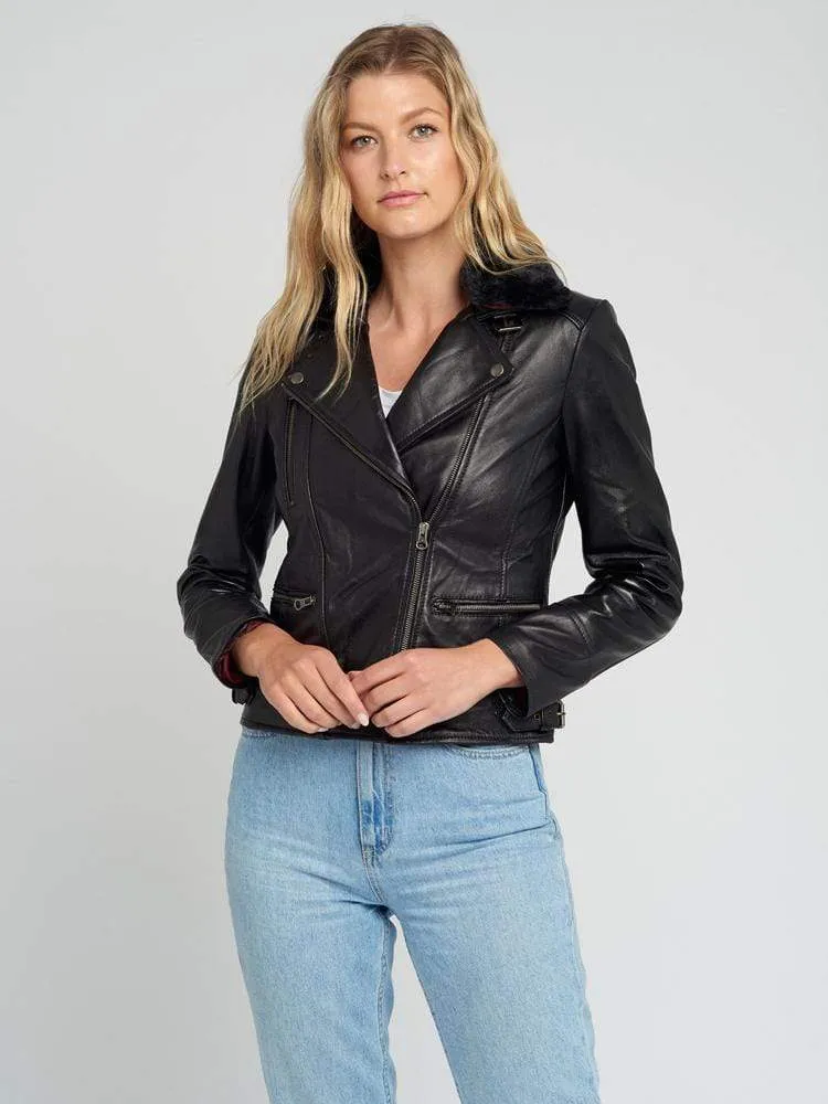 Aviva Fur Collared Leather Jacket