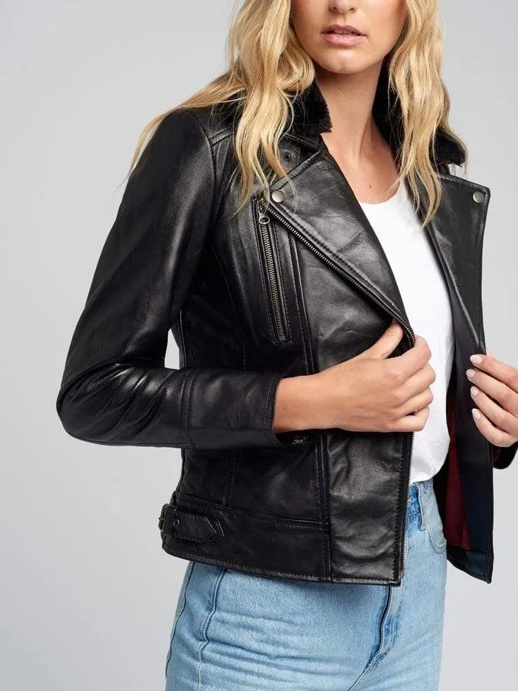 Aviva Fur Collared Leather Jacket