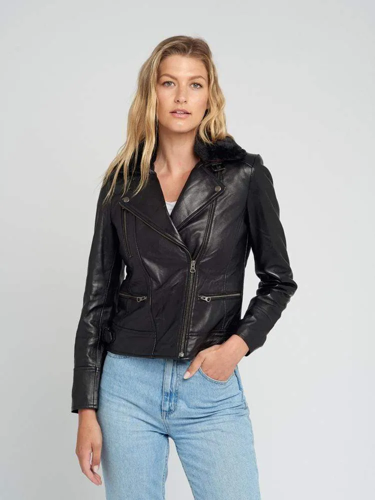 Aviva Fur Collared Leather Jacket