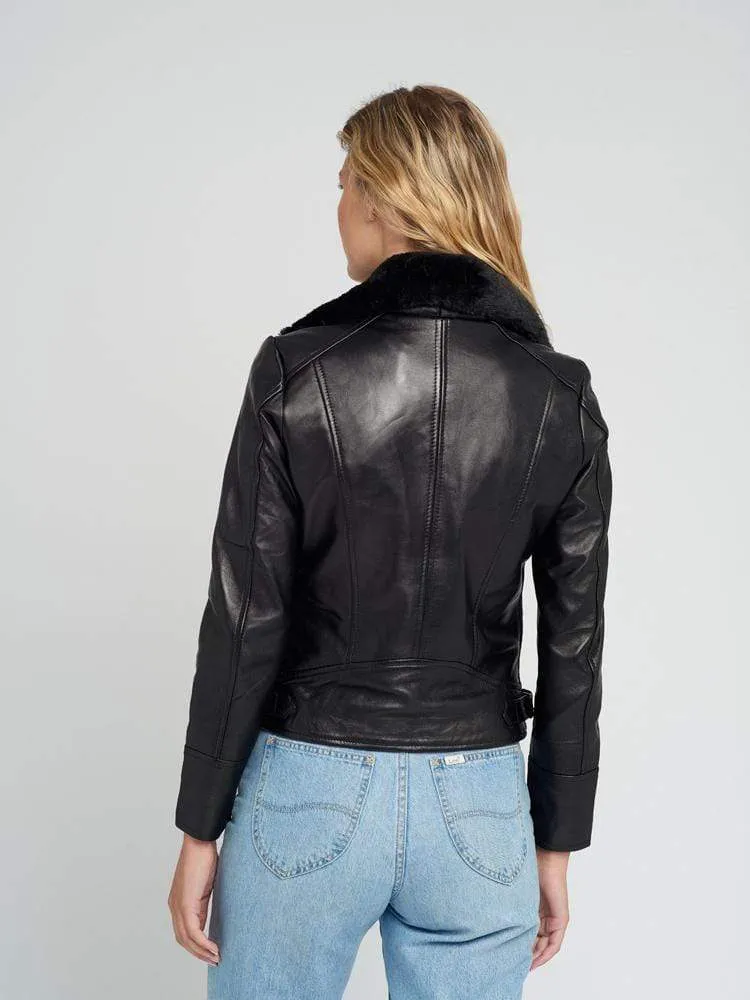 Aviva Fur Collared Leather Jacket