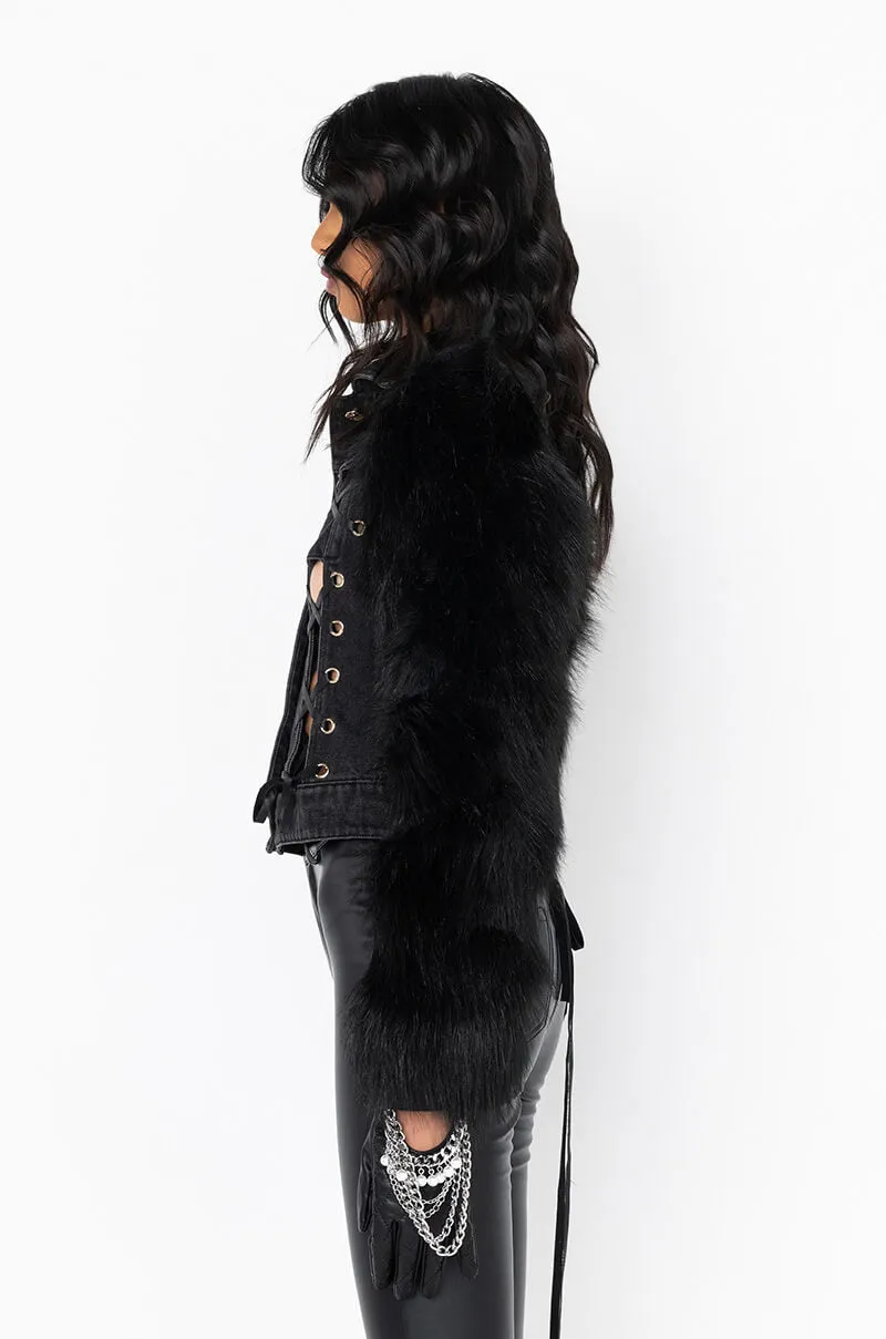 AZALEA WANG CRUSH ON YOU LACE UP DENIM JACKET