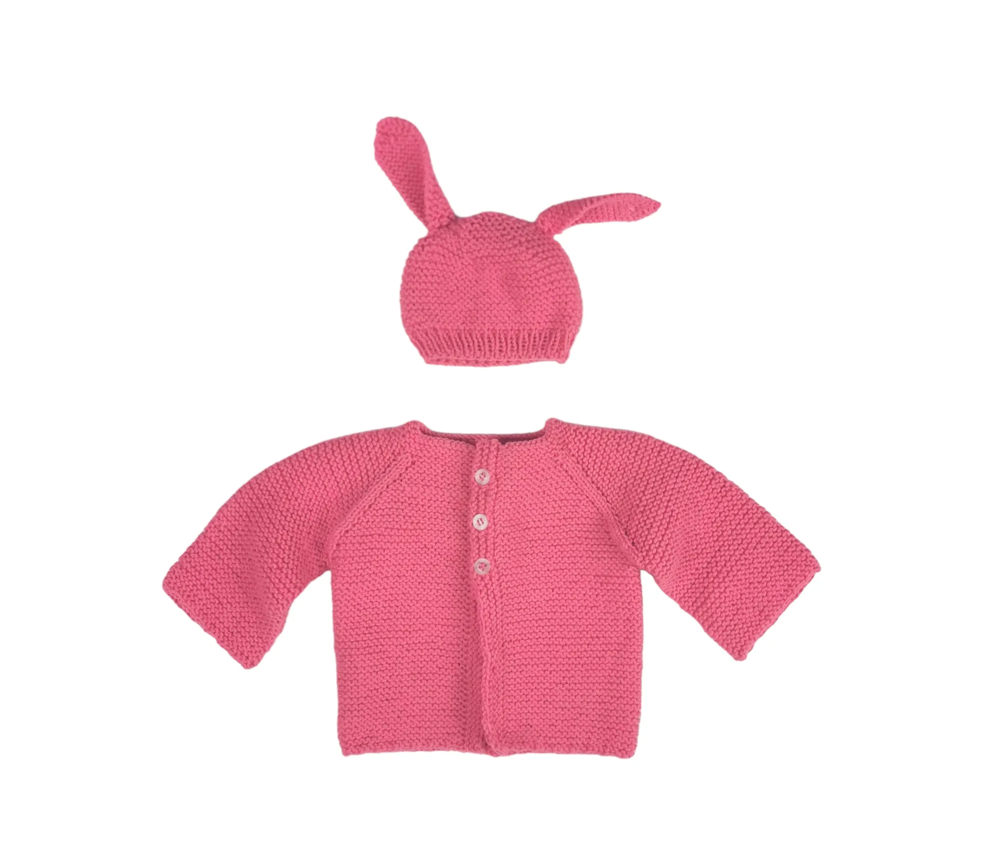 BABY GIRL SIZE 0/3 MONTHS - Beautiful Handmade Knit Sweater Jacket & Matching Bunny Ear Hat NWOT B16