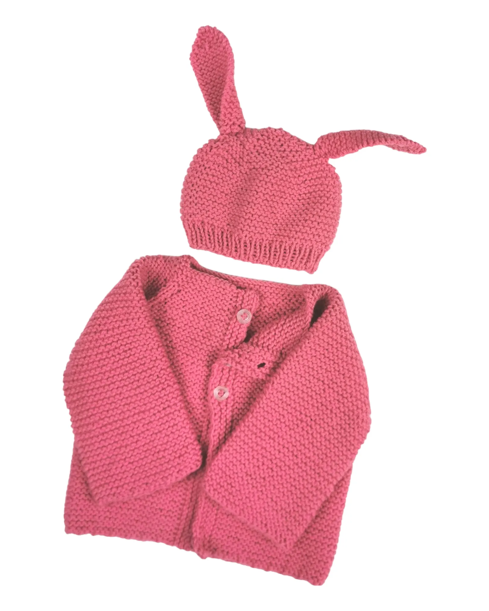 BABY GIRL SIZE 0/3 MONTHS - Beautiful Handmade Knit Sweater Jacket & Matching Bunny Ear Hat NWOT B16