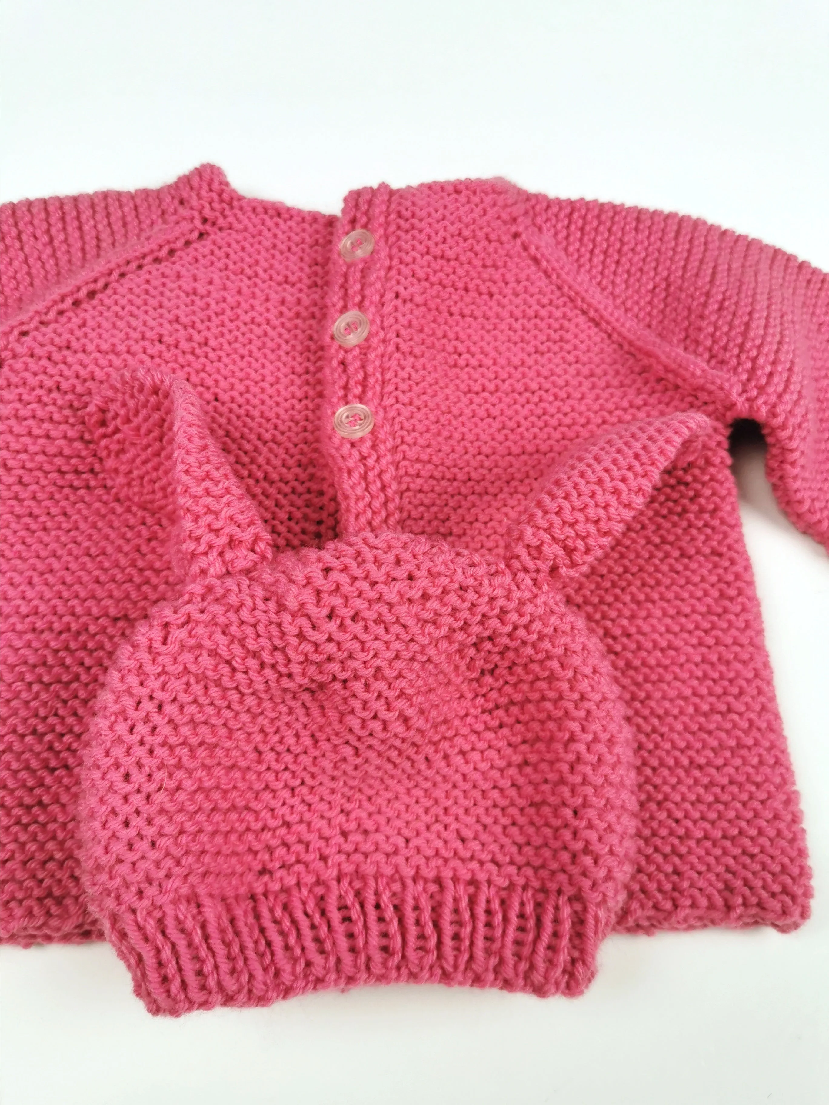BABY GIRL SIZE 0/3 MONTHS - Beautiful Handmade Knit Sweater Jacket & Matching Bunny Ear Hat NWOT B16