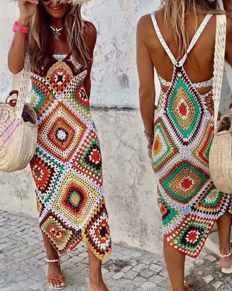Backless Handmade Sling Hollow-out Crochet Dress
