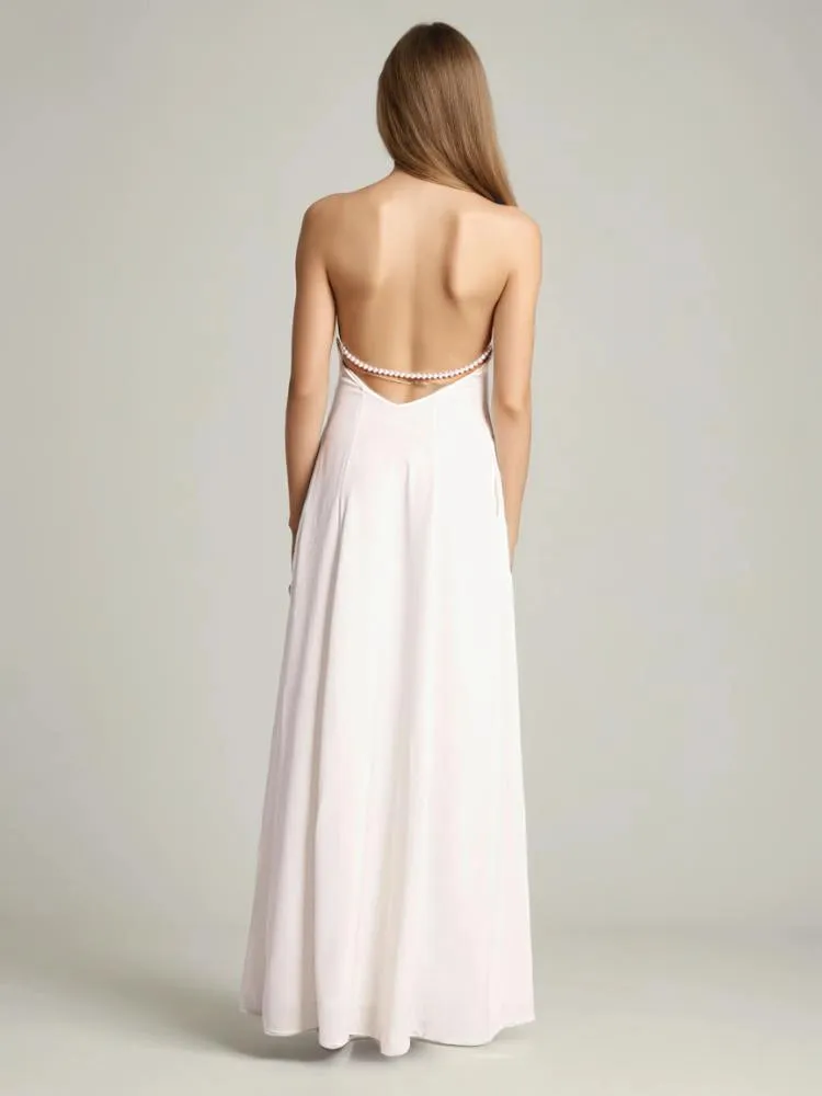 Backless Pearls Maxi Dresses