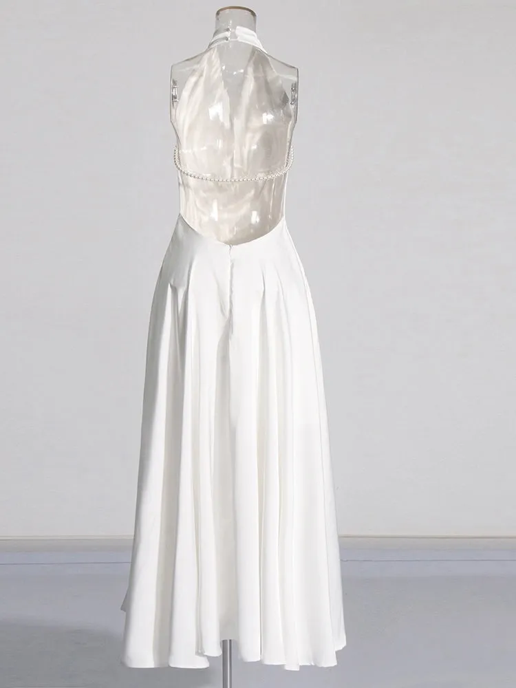 Backless Pearls Maxi Dresses