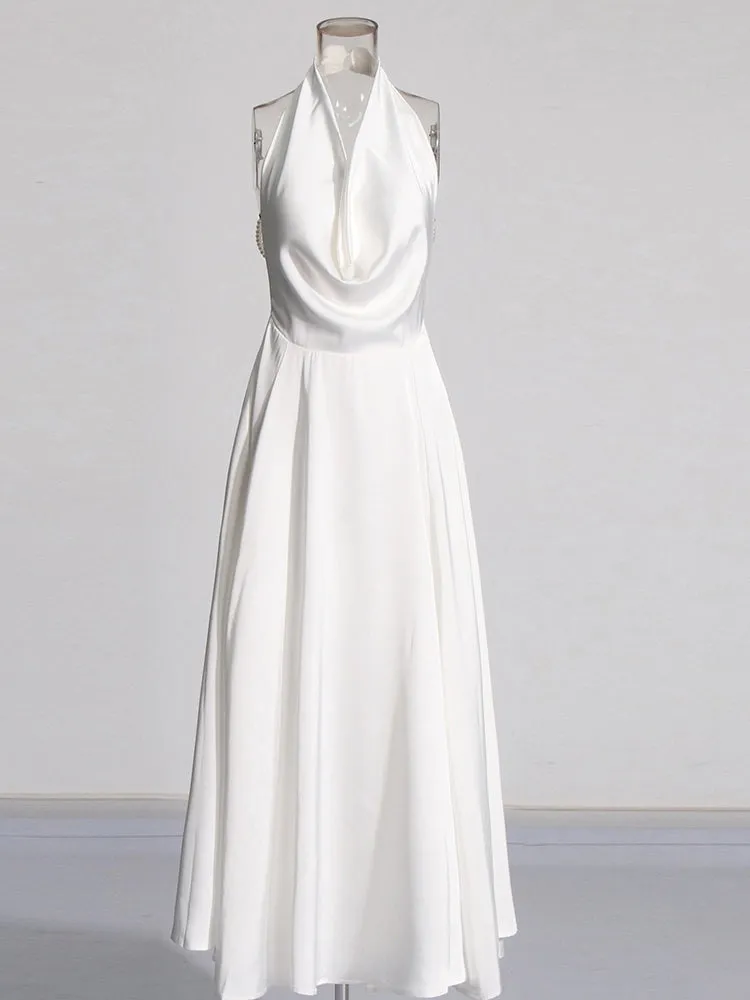 Backless Pearls Maxi Dresses