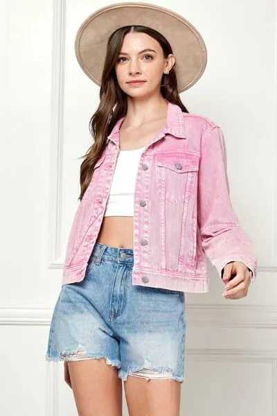 Barnett Veveret Button Up Cropped Denim Jacket