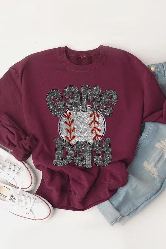 Baseball Game Day Faux Sequins Graphic Sweatshirts *Plus Size*