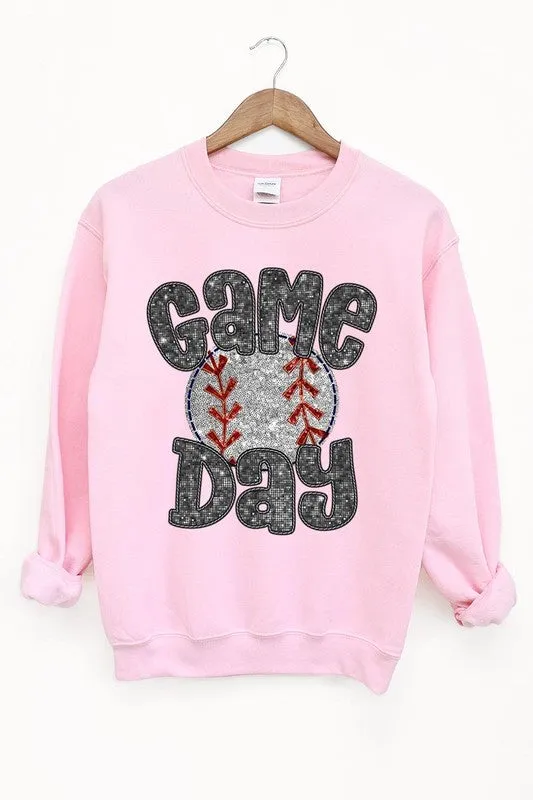 Baseball Game Day Faux Sequins Graphic Sweatshirts *Plus Size*