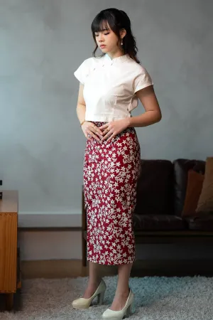 Batik Pencil Skirt In Jasmin Burgundy