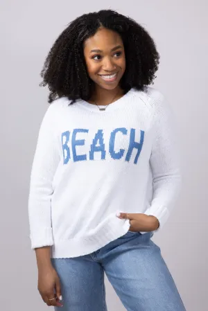 Beach Crewneck Sweater for Women in White/Blue | V2406-WHITEBLUE