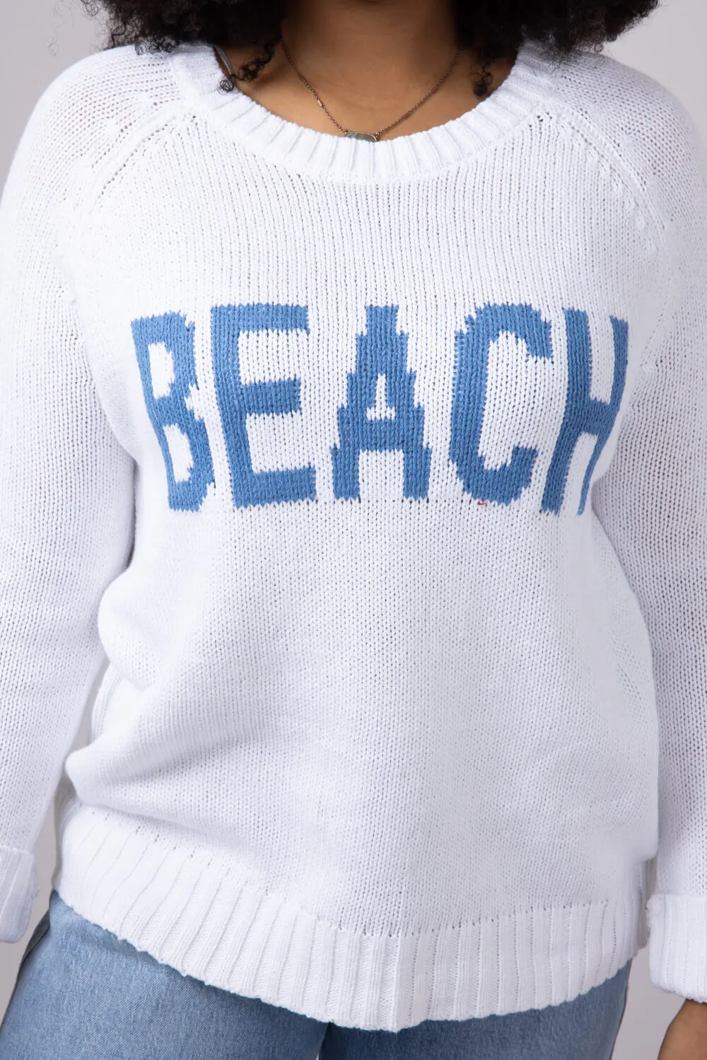 Beach Crewneck Sweater for Women in White/Blue | V2406-WHITEBLUE