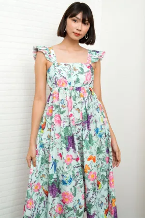 BEATRICE Flutter-Sleeve Midi Dress (Garden)