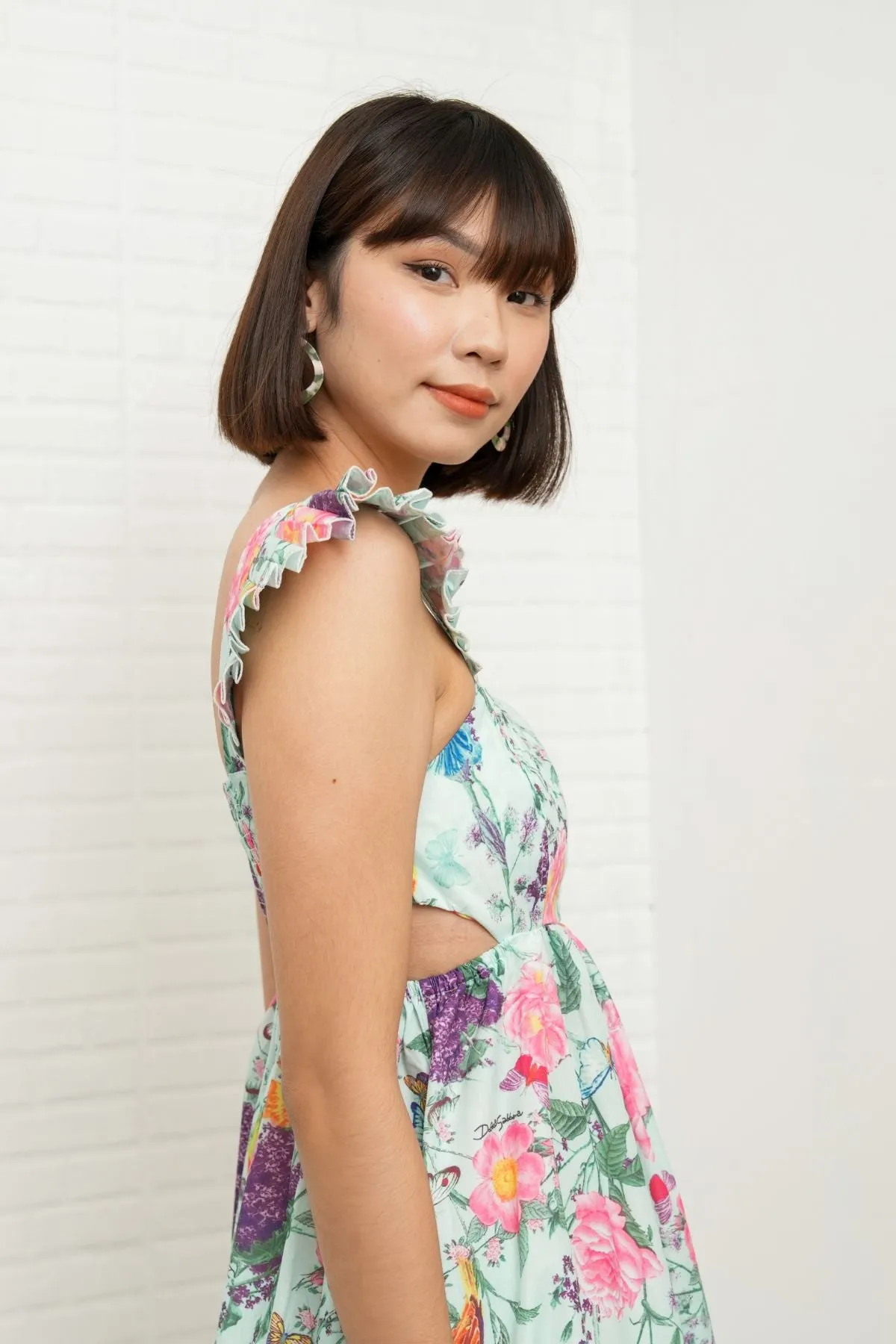 BEATRICE Flutter-Sleeve Midi Dress (Garden)