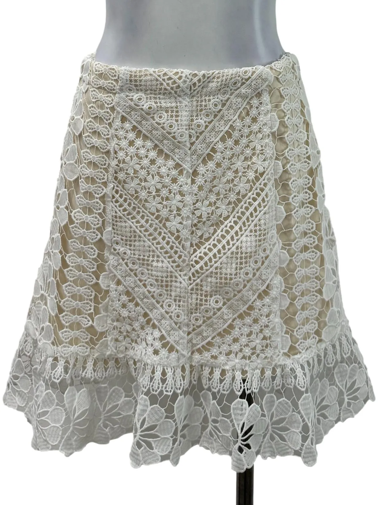 Beige Lace Mini Skirt