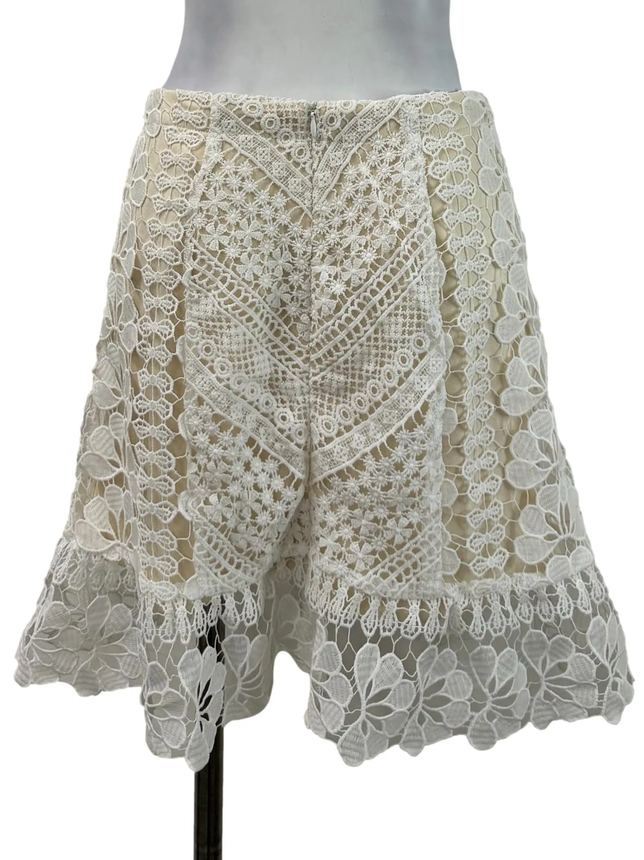 Beige Lace Mini Skirt