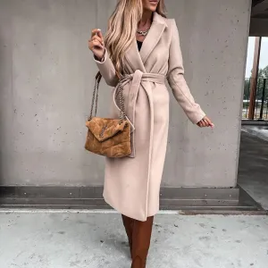 Beiger Eleganter Langer Mantel - Sofia