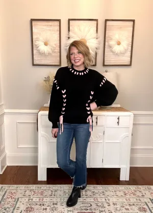 Bella Bow Sweater | Black & Blush